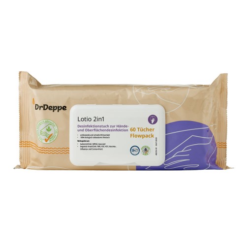 Lotio 2in1 Flowpack 60 Tücher 18x20 cm - alkoholfreie Hände- und Fläche- Wipes