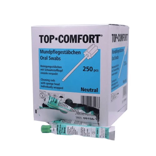 Ampri Top-Comfort Mundpflegestäbchen mit PU Schwamm, Geschmack neutral, Kopf grün, 100 mm