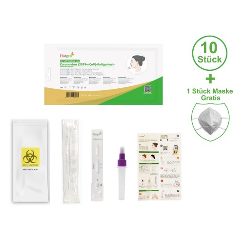 HOTGEN ®Corona Selbsttest: 10 Stück Schnelltest + 2 Stück FFP2 Maske Gratis