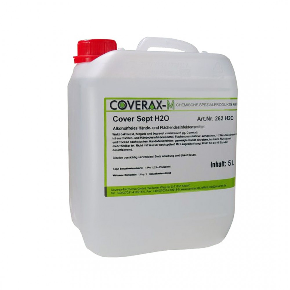 H2O – Cover Seot H²O - ist ein wasserbasierendes Desinfektionsmittel für  Flächen und Hände 5L